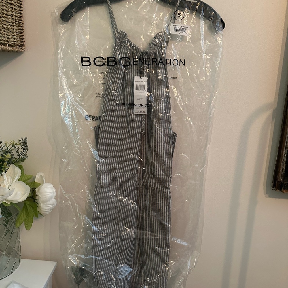 BCBGeneration Black and White Striped romper